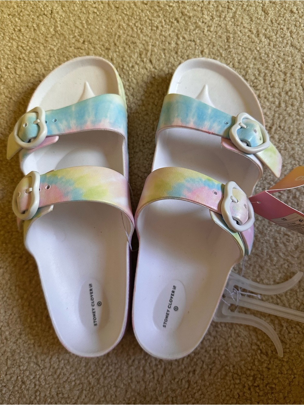 Stoney Clover Lane Pastel Tie-Dye Slide Sandals - Pink Blue Yellow
